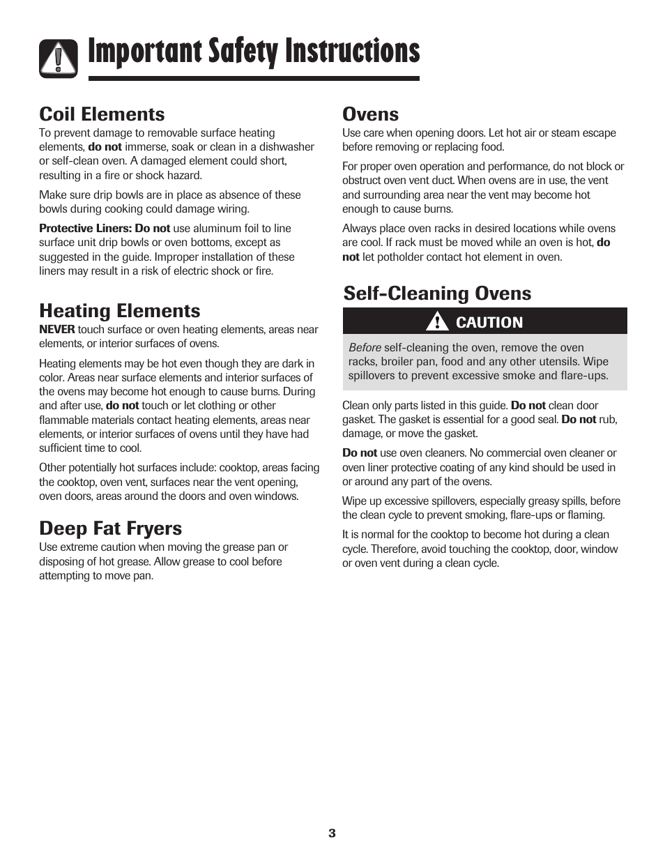 Important safety instructions, Coil elements, Heating elements | Deep fat fryers, Self-cleaning ovens, Ovens | Maytag 500 Series User Manual | Page 4 / 24