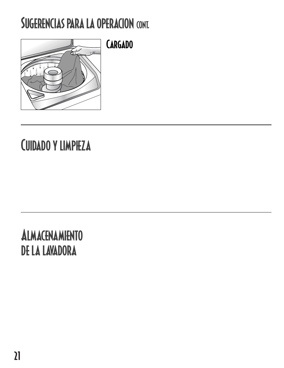 Ugerencias para la operacion, Uidado y limpieza, Lmacenamiento de la lavadora | Cargado, Cont | Maytag MAV-12 User Manual | Page 22 / 24
