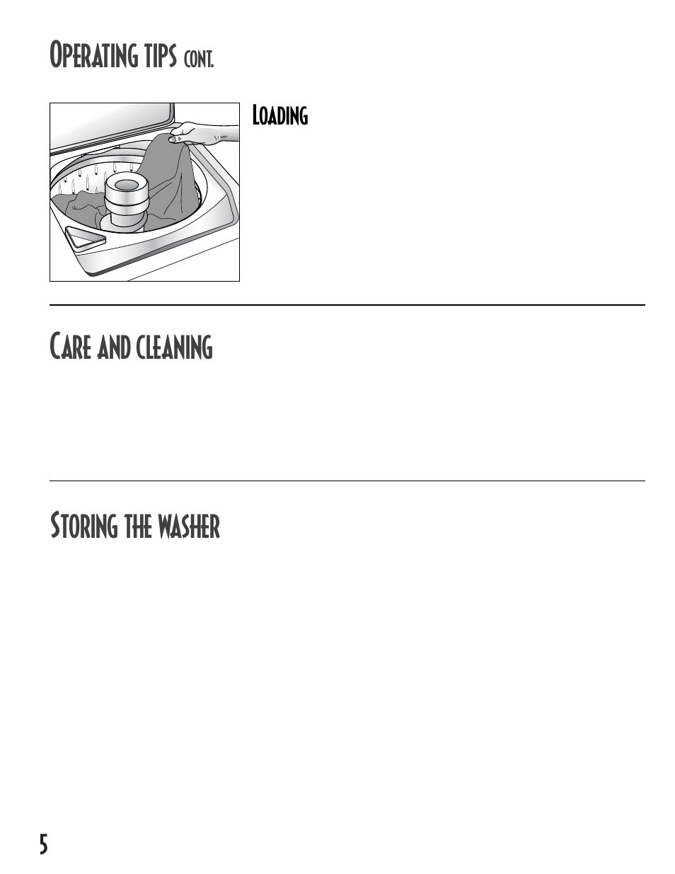Perating tips, Are and cleaning, Toring the washer | Loading, Cont | Maytag MAV-12 User Manual | Page 6 / 24