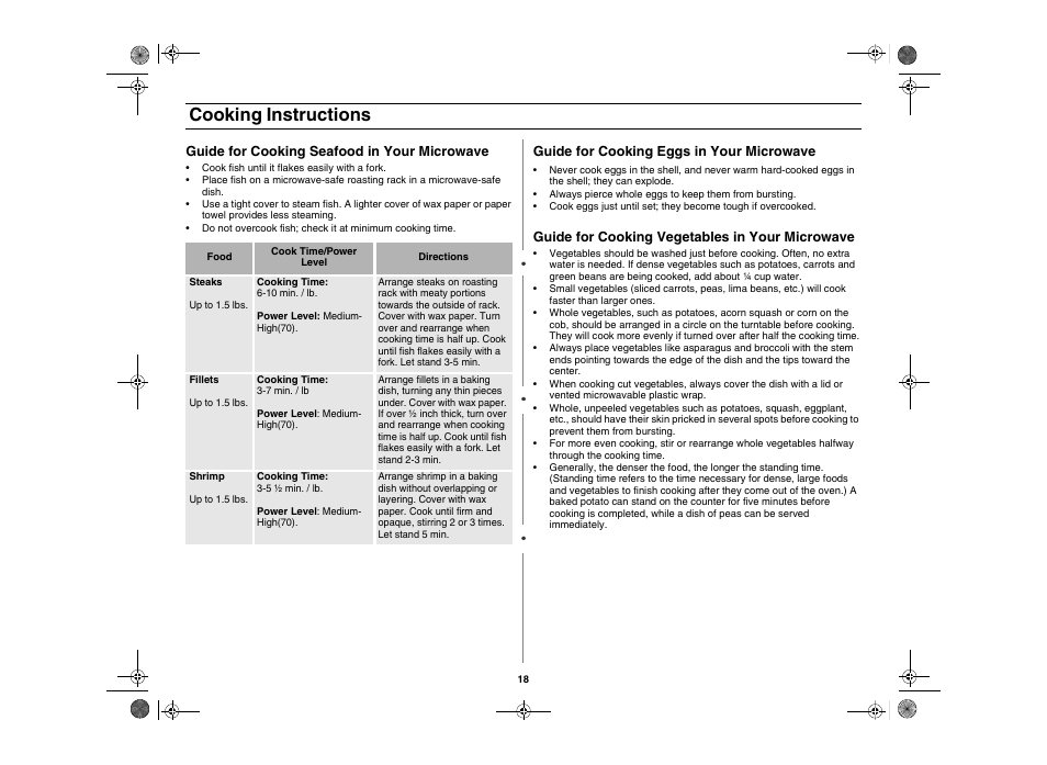 Cooking instructions | Maytag AMC5101AAS User Manual | Page 18 / 25