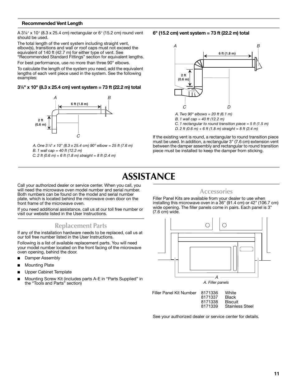 Assistance, Replacement parts, Accessories | Maytag W10188947A User Manual | Page 11 / 12