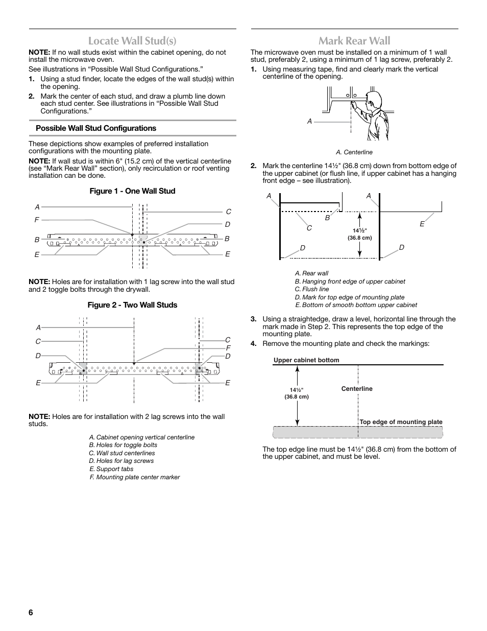 Locate wall stud(s), Mark rear wall | Maytag W10188947A User Manual | Page 6 / 12