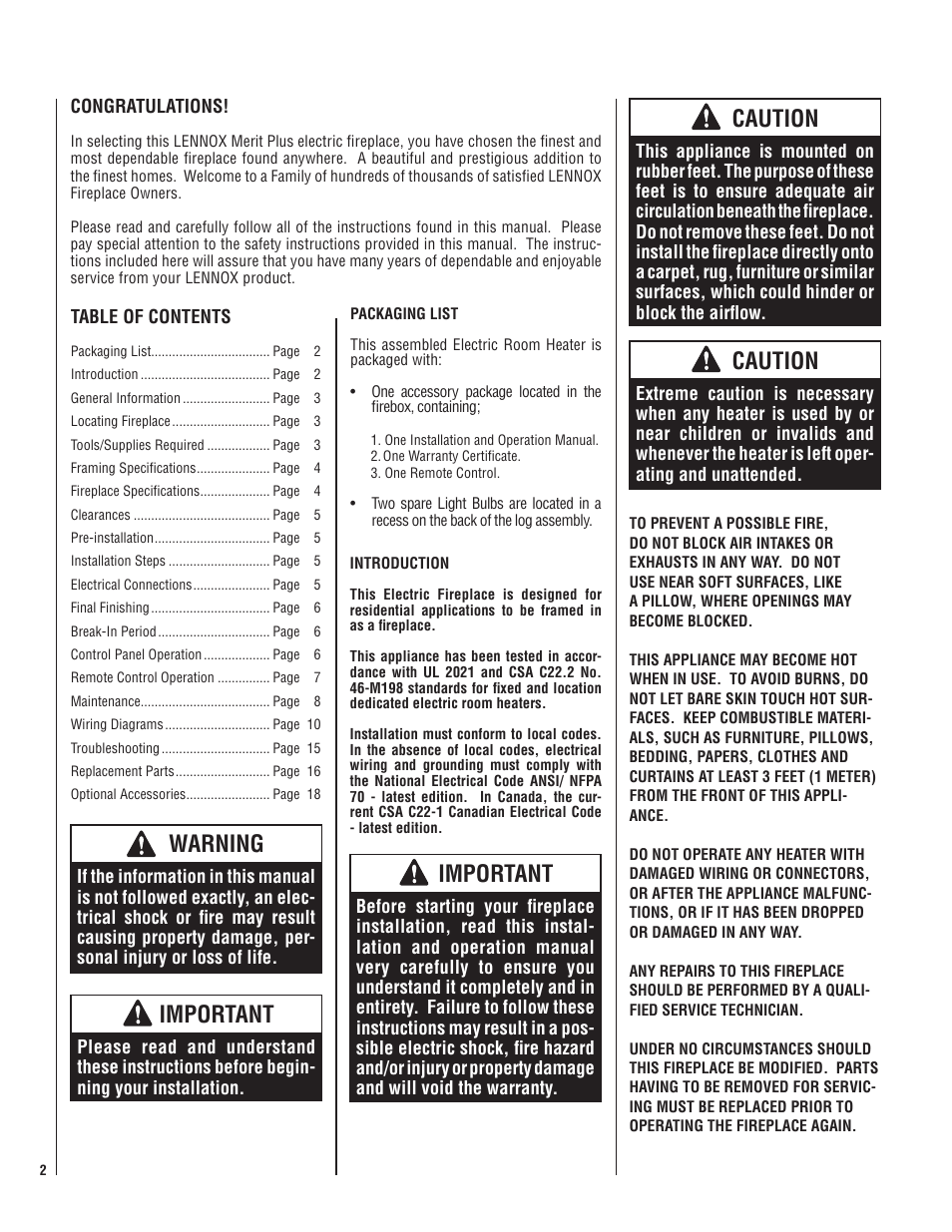 Warning, Important, Caution | Maytag MERIT PLUS SERIES MPE-33R User Manual | Page 2 / 20
