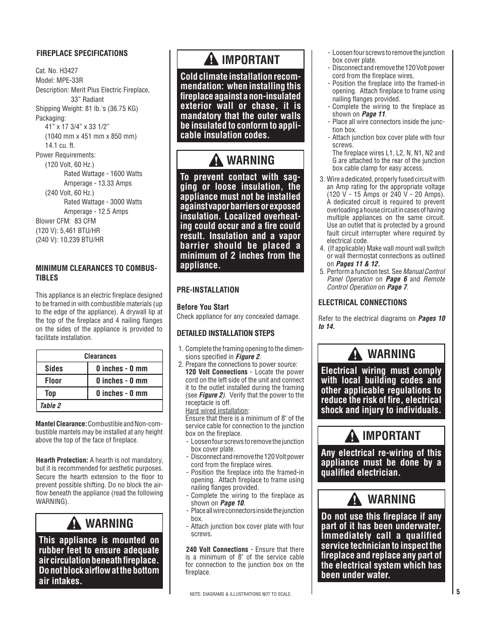 Warning, Important | Maytag MERIT PLUS SERIES MPE-33R User Manual | Page 5 / 20
