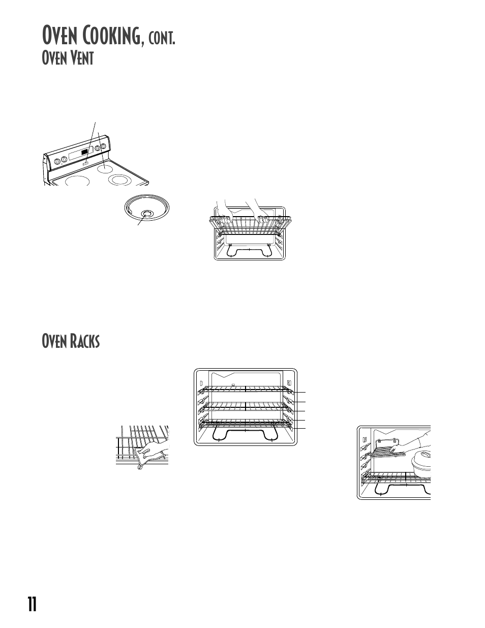 Oven cooking, 11 oven vent, Oven racks | Cont | Maytag GEMINITM User Manual | Page 12 / 56