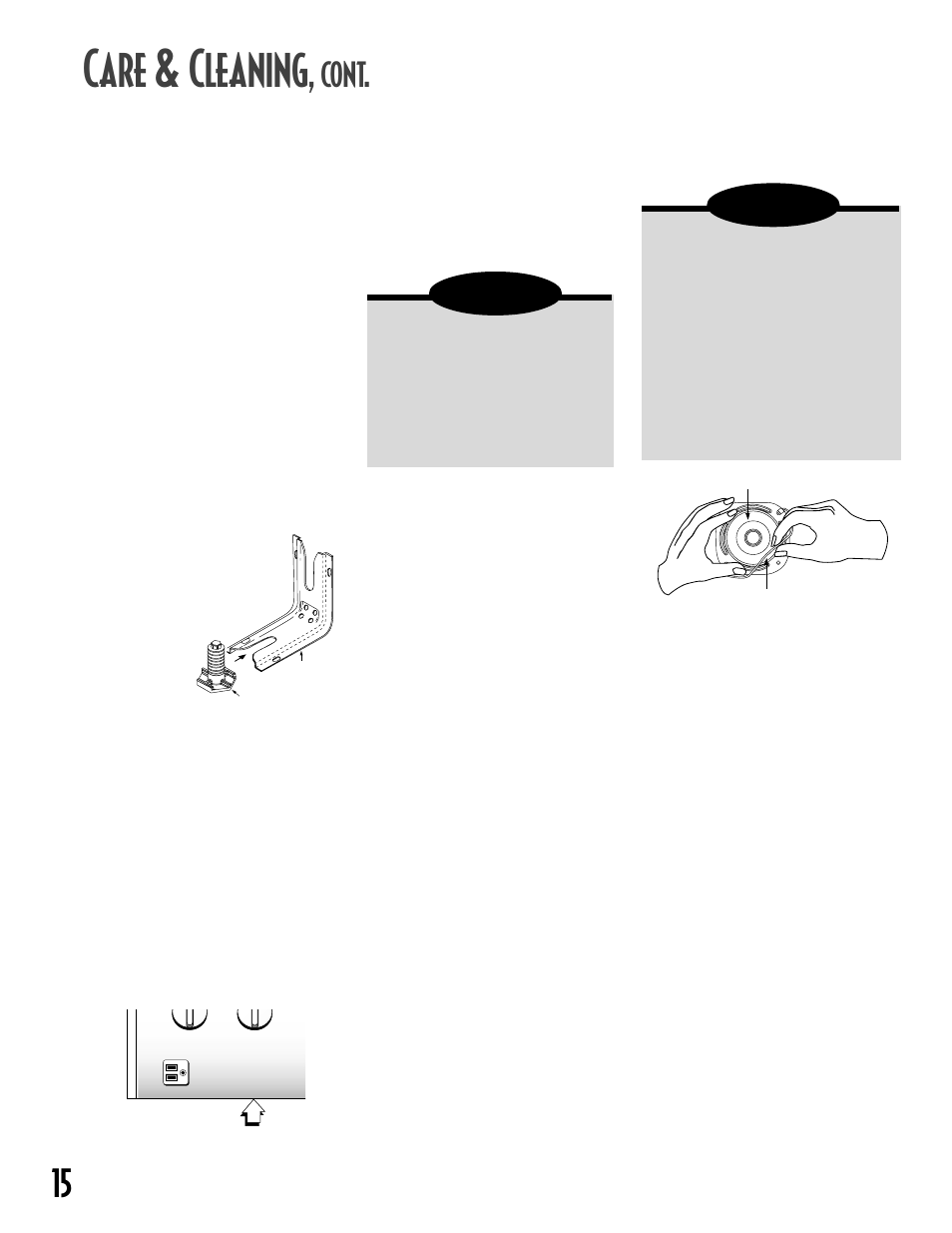 Care & cleaning, Cont, Caution | Oven window(s), Leveling legs, Convenience outlet, Lower oven light, Upper and lower oven lights | Maytag GEMINITM User Manual | Page 16 / 56