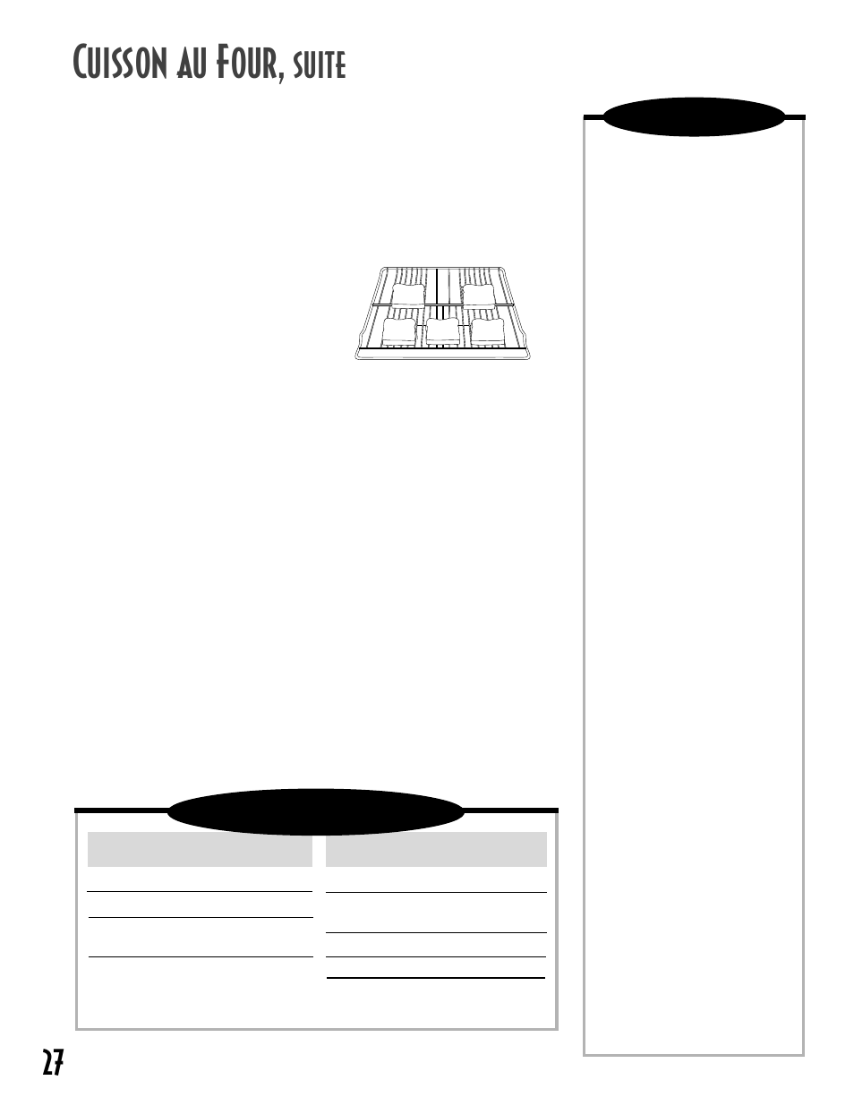 Cuisson au four, Suite, Remarques | Tableau de la fonction grille-pain, Touche toasting, Touche keep warm | Maytag GEMINITM User Manual | Page 28 / 56