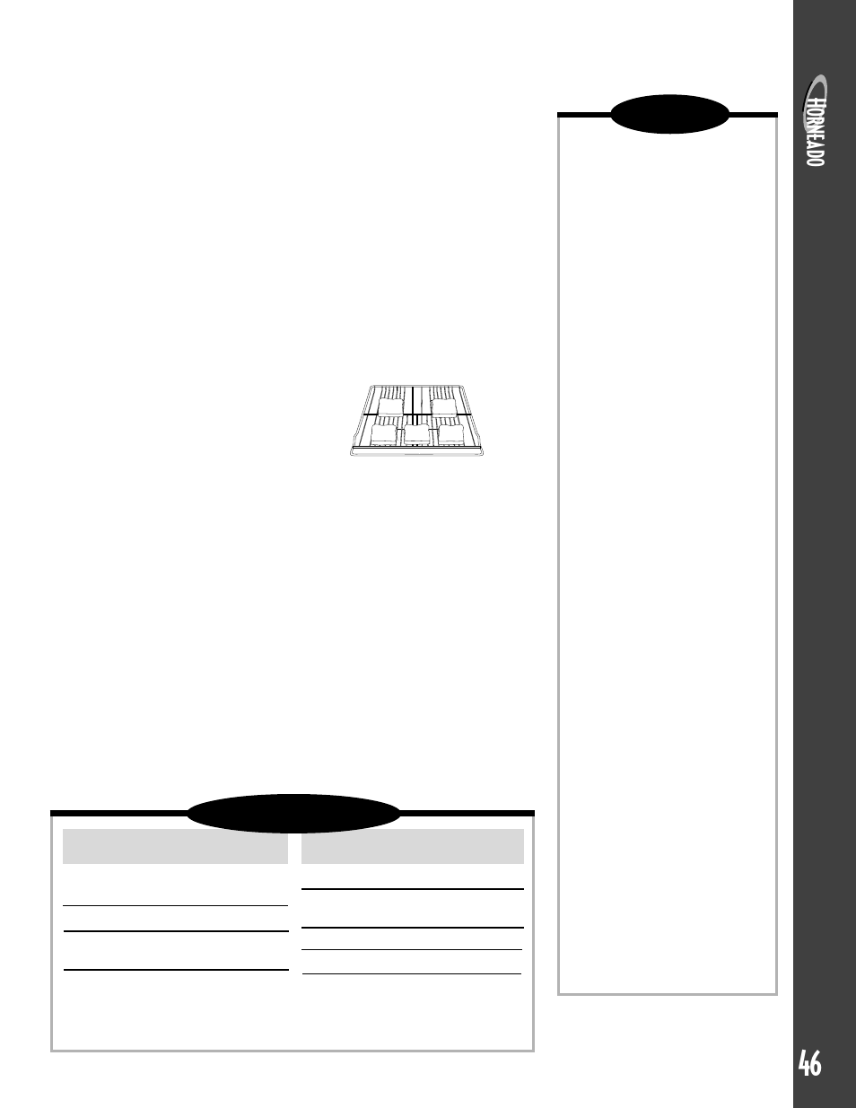Hornead o, Notas: tabla de tostado, Tecla toasting (tostado) | Tecla keep warm (coserver caliente) | Maytag GEMINITM User Manual | Page 47 / 56