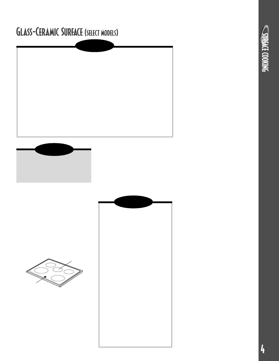 Glass-ceramic surface, Select models), Caution | Cooking areas, Hot surface light, Tips to protect the glass-ceramic surface, Warming center | Maytag GEMINITM User Manual | Page 5 / 56