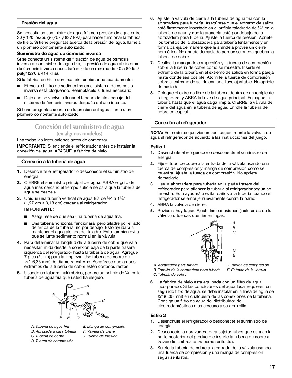 Conexión del suministro de agua | Maytag M8RXEGMXS User Manual | Page 17 / 42