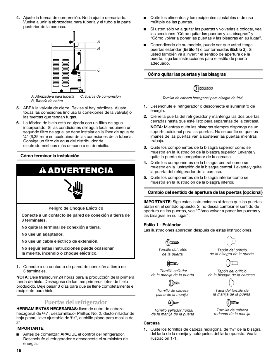Advertencia, Puertas del refrigerador | Maytag M8RXEGMXS User Manual | Page 18 / 42