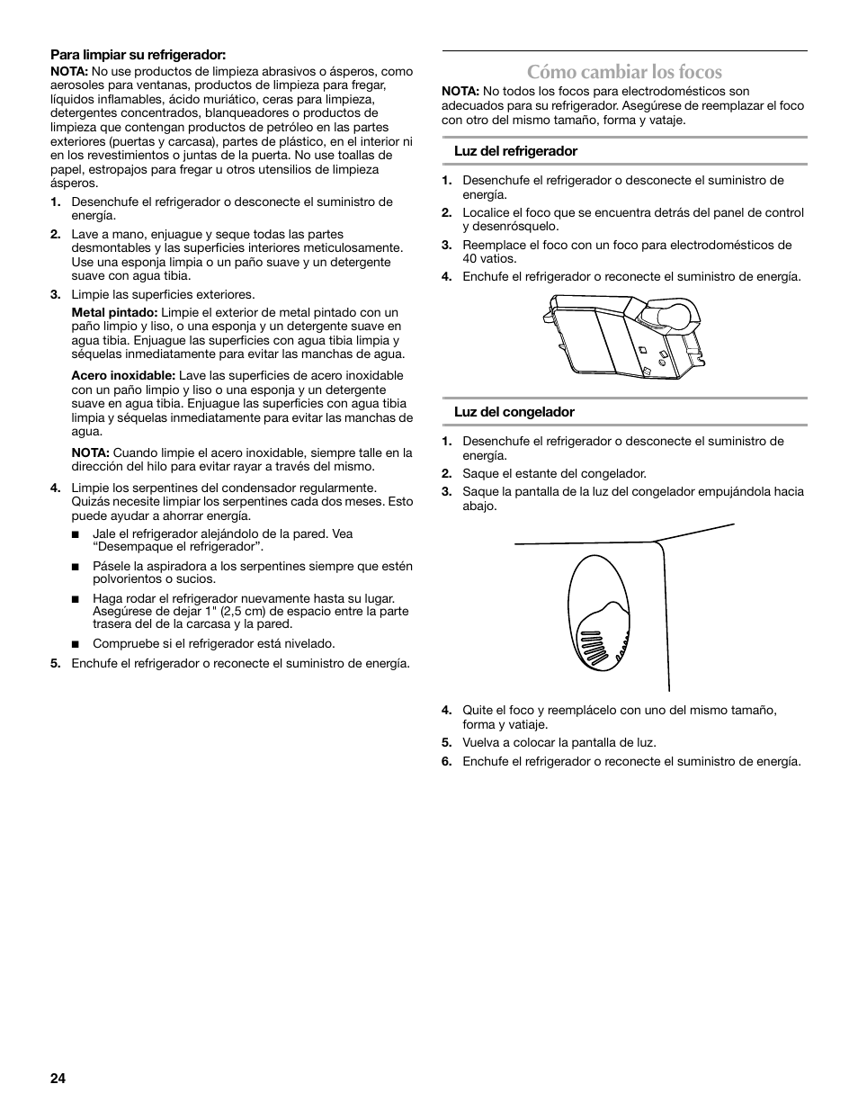 Cómo cambiar los focos | Maytag M8RXEGMXS User Manual | Page 24 / 42