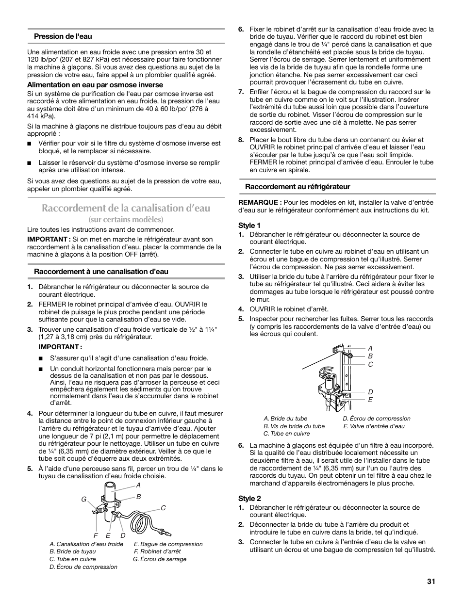 Raccordement de la canalisation d’eau | Maytag M8RXEGMXS User Manual | Page 31 / 42