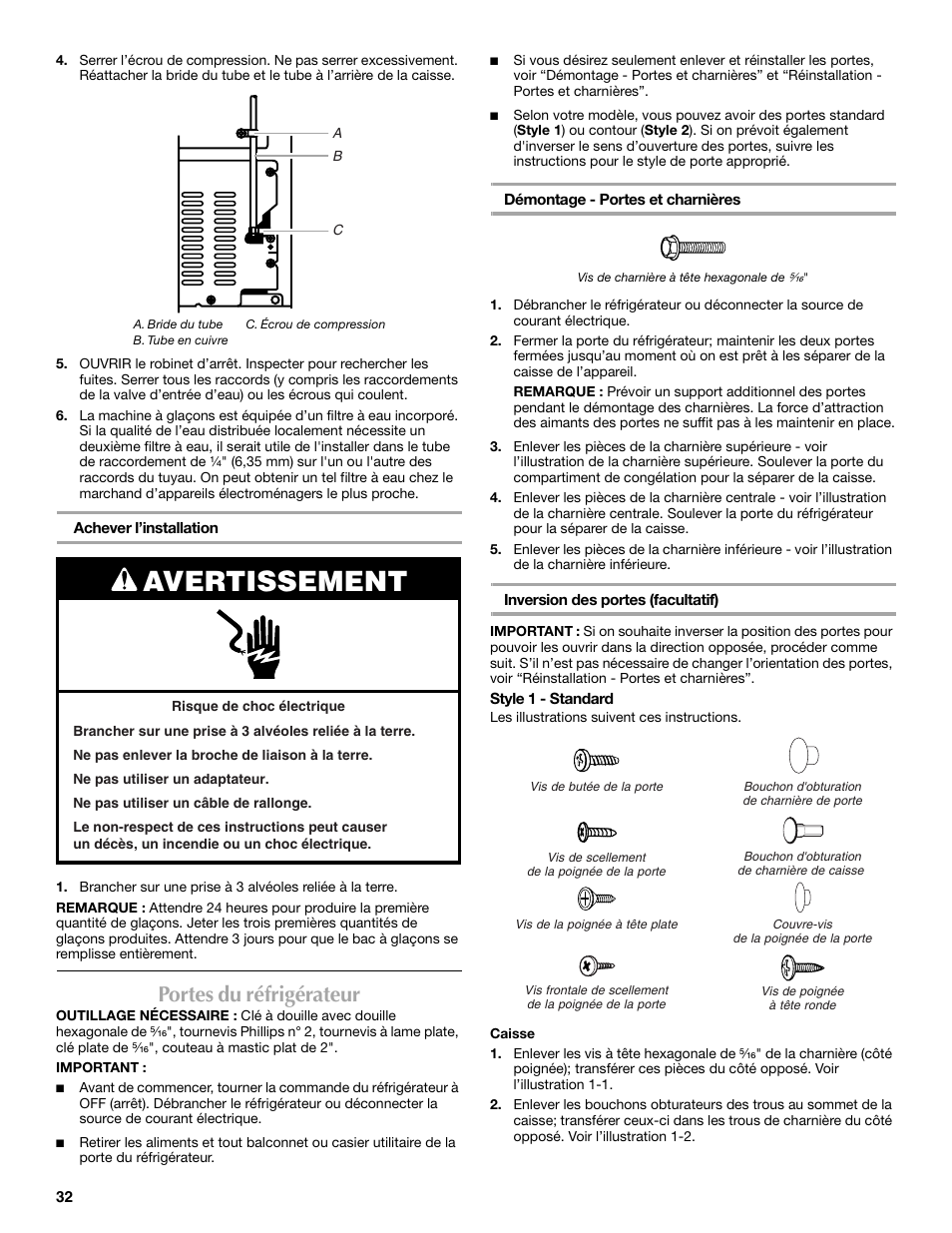 Avertissement, Portes du réfrigérateur | Maytag M8RXEGMXS User Manual | Page 32 / 42