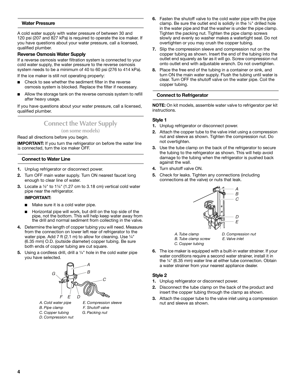 Connect the water supply | Maytag M8RXEGMXS User Manual | Page 4 / 42