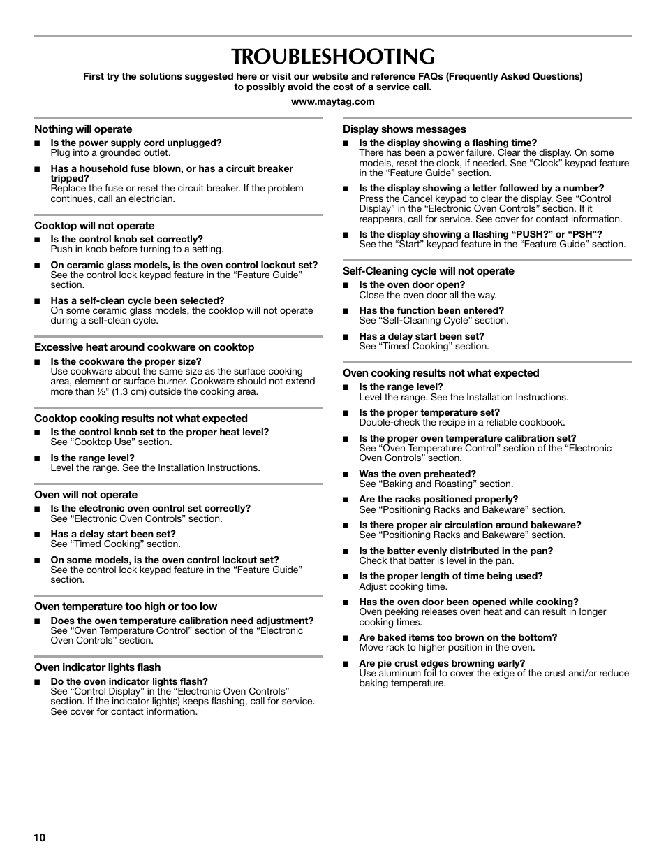 Troubleshooting | Maytag W10238819A User Manual | Page 10 / 12