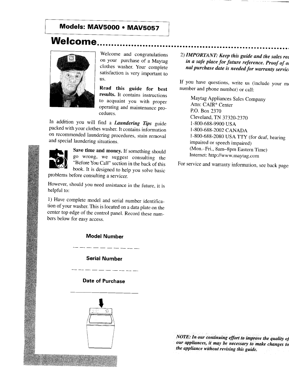 Welcome | Maytag MAV5057 User Manual | Page 2 / 11