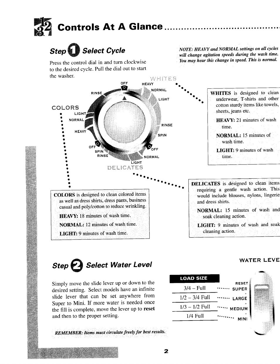 Controls at a glance, Step select cycle, Step select water level | Water leve, Controls at a glance -3 | Maytag MAV5057 User Manual | Page 4 / 11