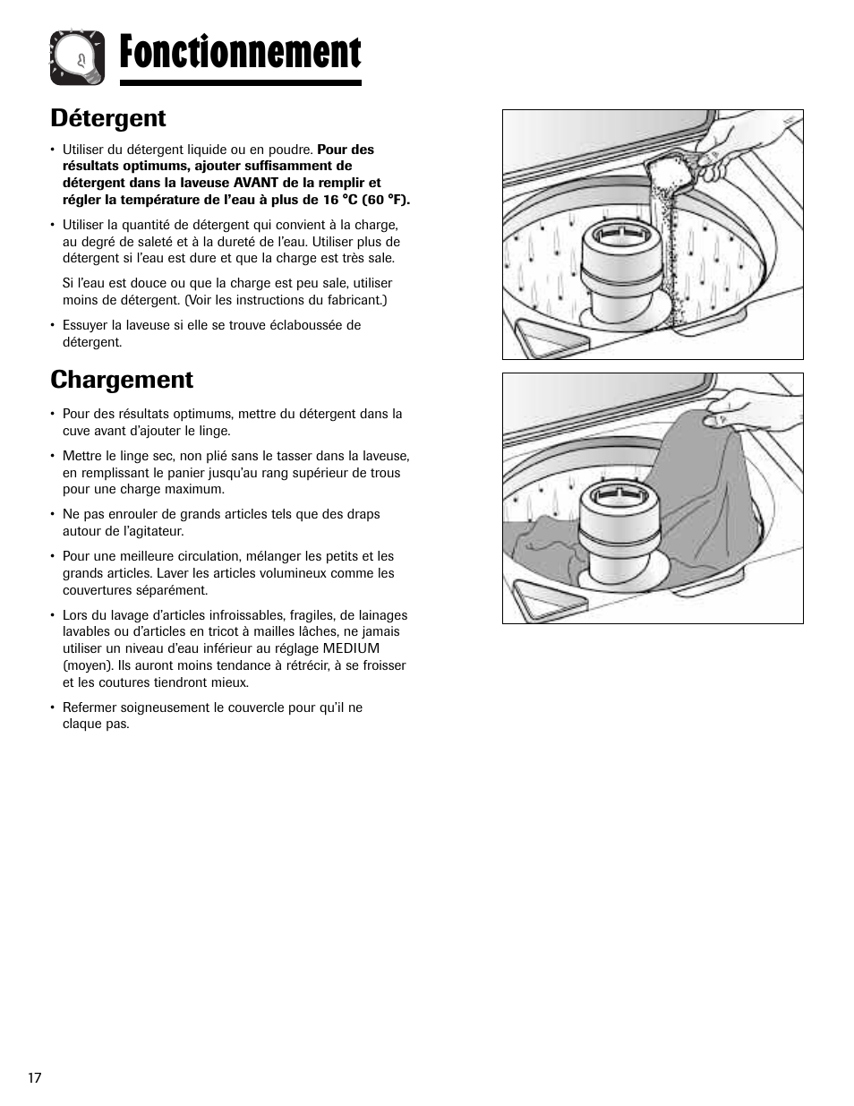 Fonctionnement, Détergent, Chargement | Maytag MAV-2 User Manual | Page 18 / 48
