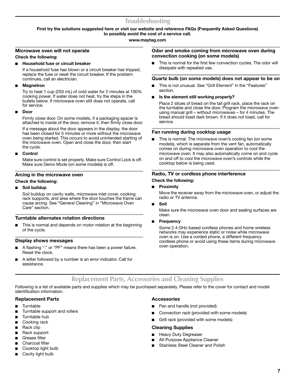 Troubleshooting | Maytag W10336695A User Manual | Page 7 / 8