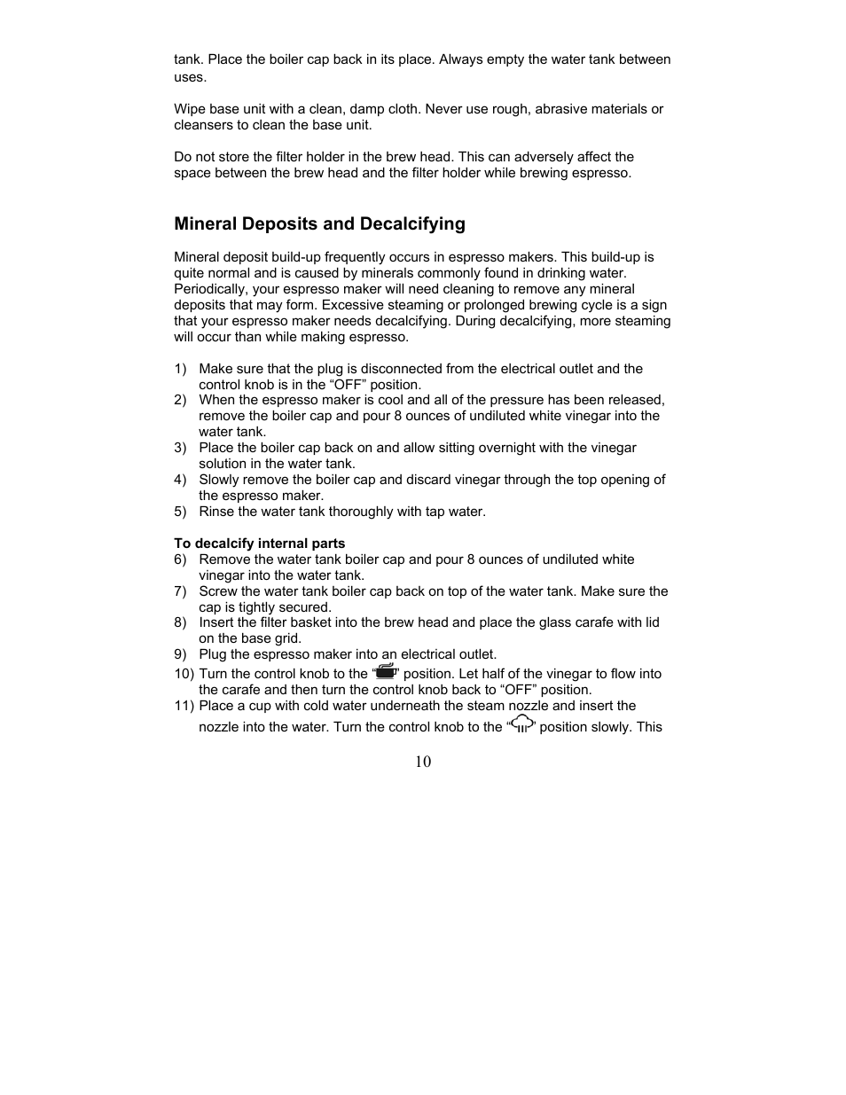 Mineral deposits and decalcifying, To decalcify internal parts | Maytag MCEM1B User Manual | Page 10 / 24