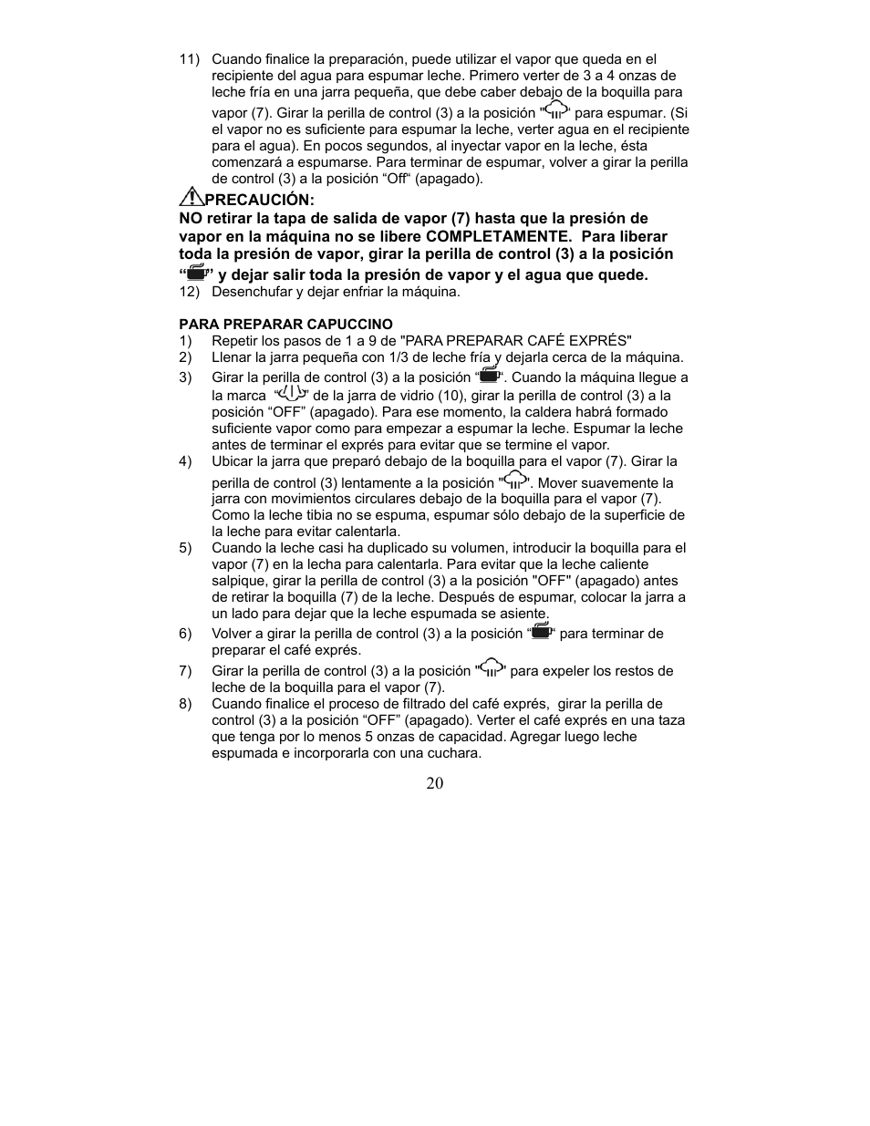 Para preparar capuccino | Maytag MCEM1B User Manual | Page 20 / 24