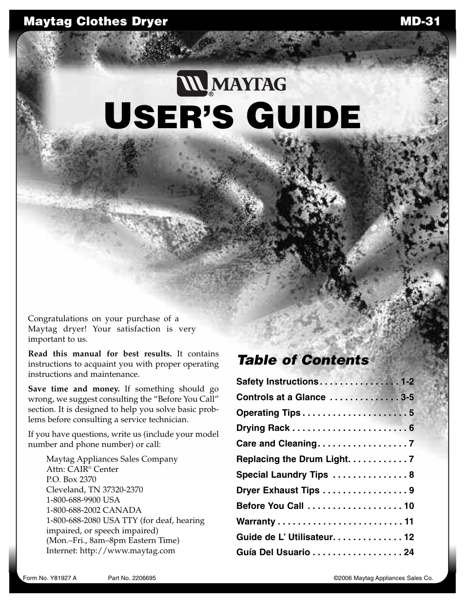 Maytag MD-31 User Manual | 36 pages