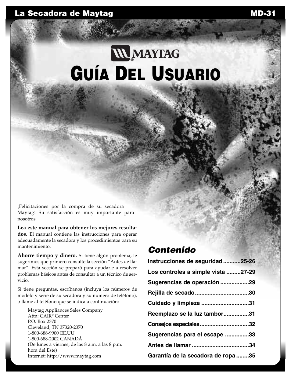Suario | Maytag MD-31 User Manual | Page 25 / 36