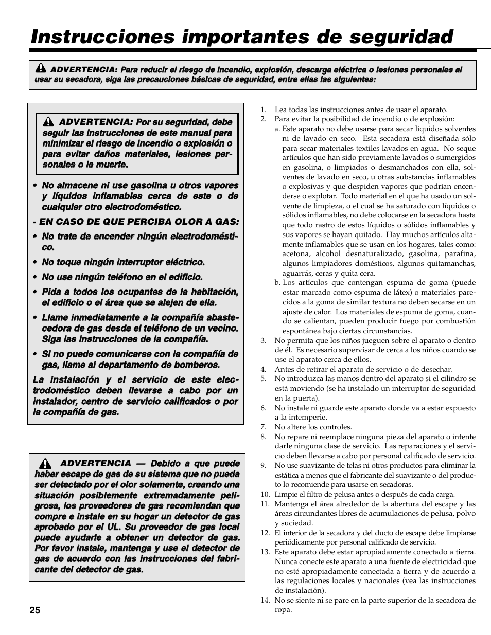Instrucciones importantes de seguridad | Maytag MD-31 User Manual | Page 26 / 36