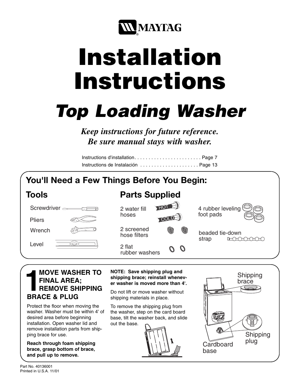 Maytag 40136001 User Manual | 20 pages