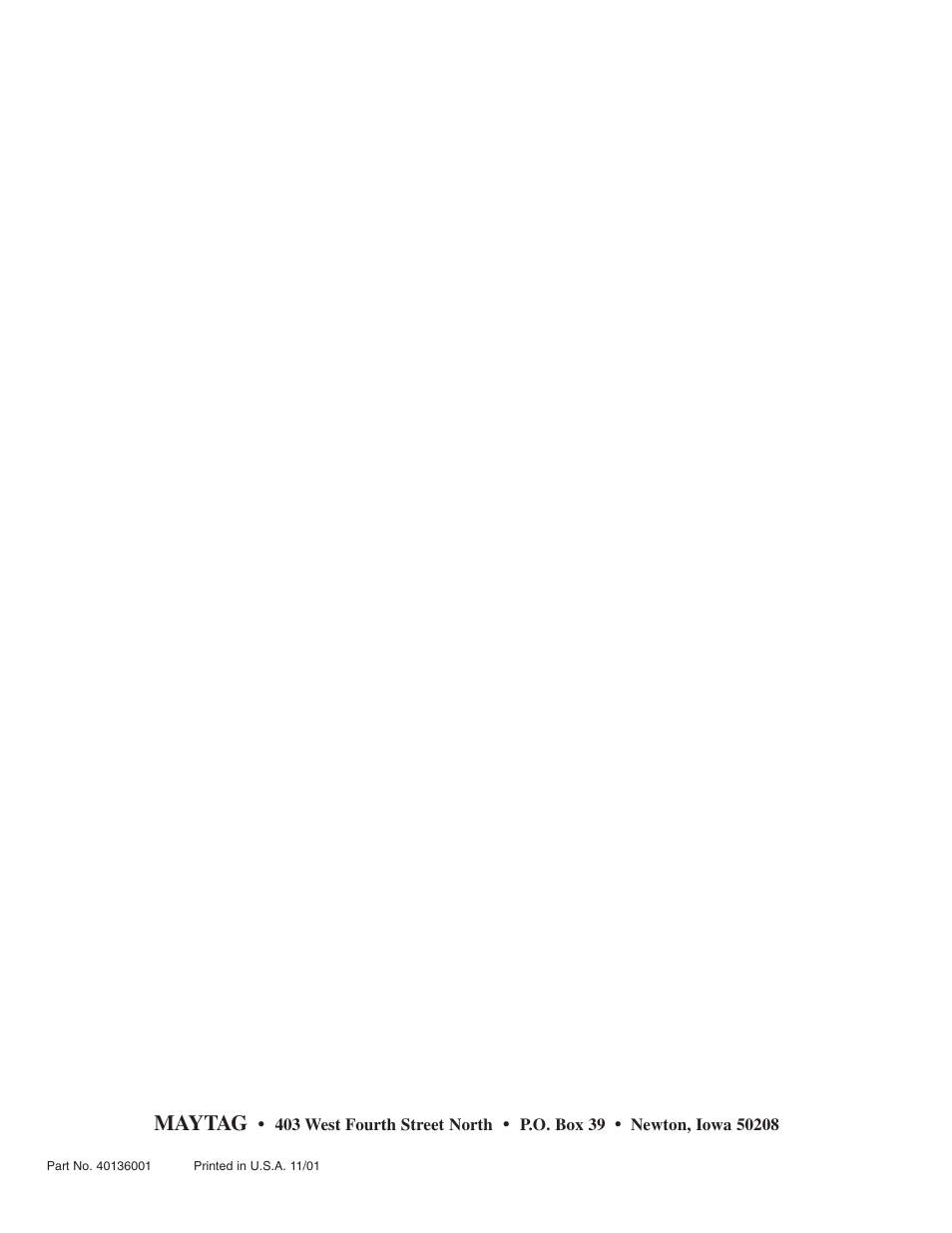Maytag | Maytag 40136001 User Manual | Page 20 / 20