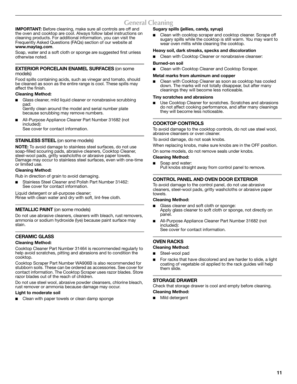 General cleaning | Maytag W10239458A User Manual | Page 11 / 16