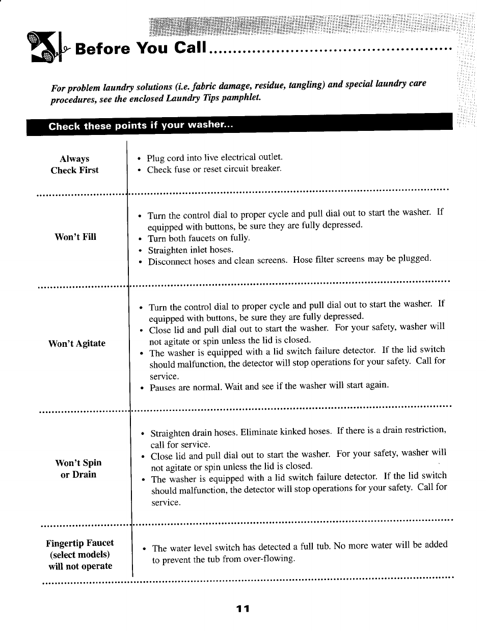Before you call, Before you call -12 | Maytag MAV-5 User Manual | Page 12 / 14