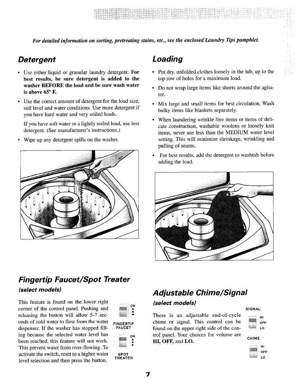 Detergent, Loading, Fingertip faucet/spot treater | Adjustable chime/signal, Hipk'fpipíífsíplípri | Maytag MAV-5 User Manual | Page 8 / 14