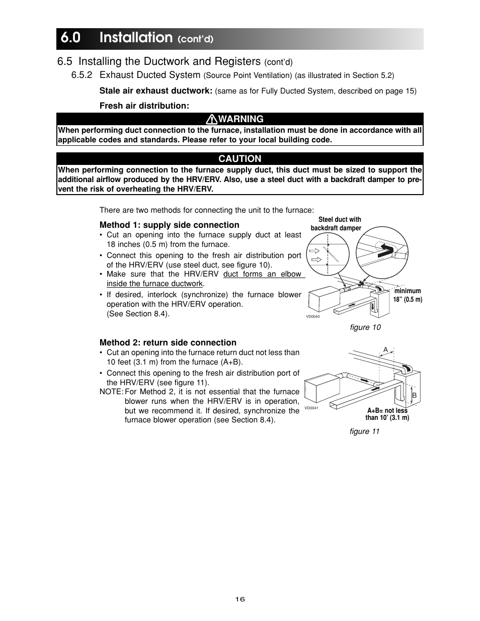 0 installation, 5 installing the ductwork and registers | Maytag Ventilation Systems HRV-210 User Manual | Page 16 / 32