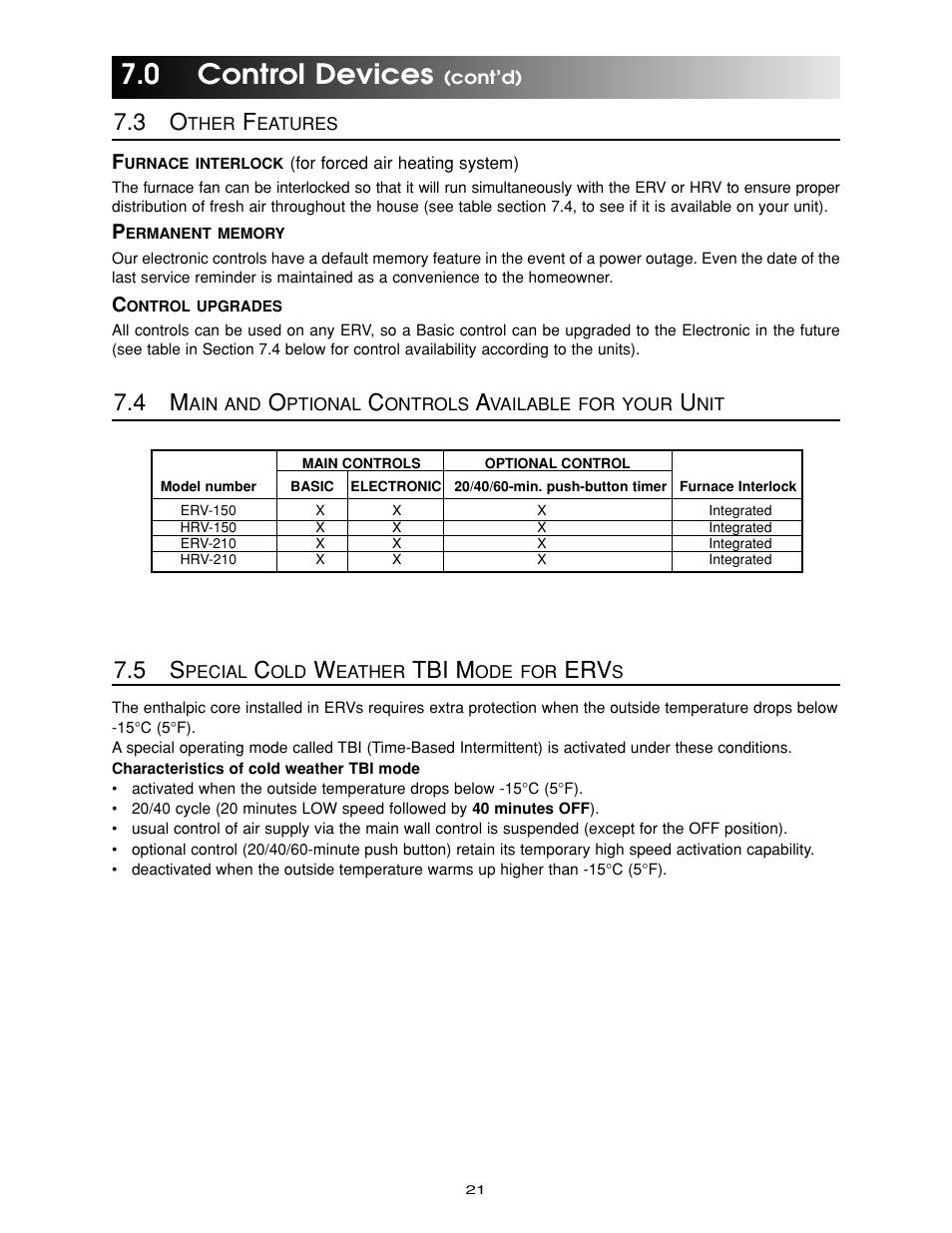 0 control devices, Tbi m | Maytag Ventilation Systems HRV-210 User Manual | Page 21 / 32