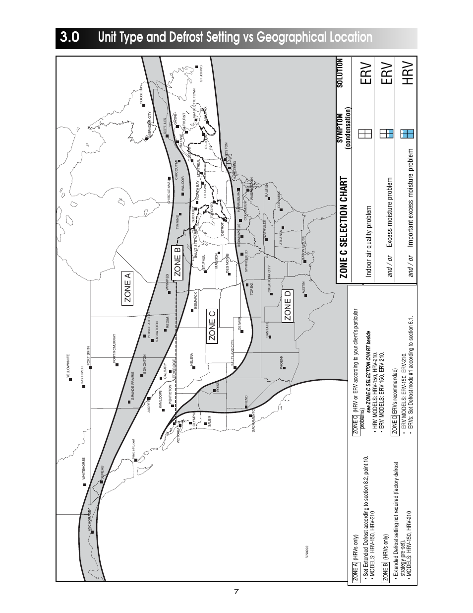 Zone c selection char t, Zone a, Zone c zone b zone d | And / or excess moisture problem, And / or important excess moisture problem | Maytag Ventilation Systems HRV-210 User Manual | Page 7 / 32