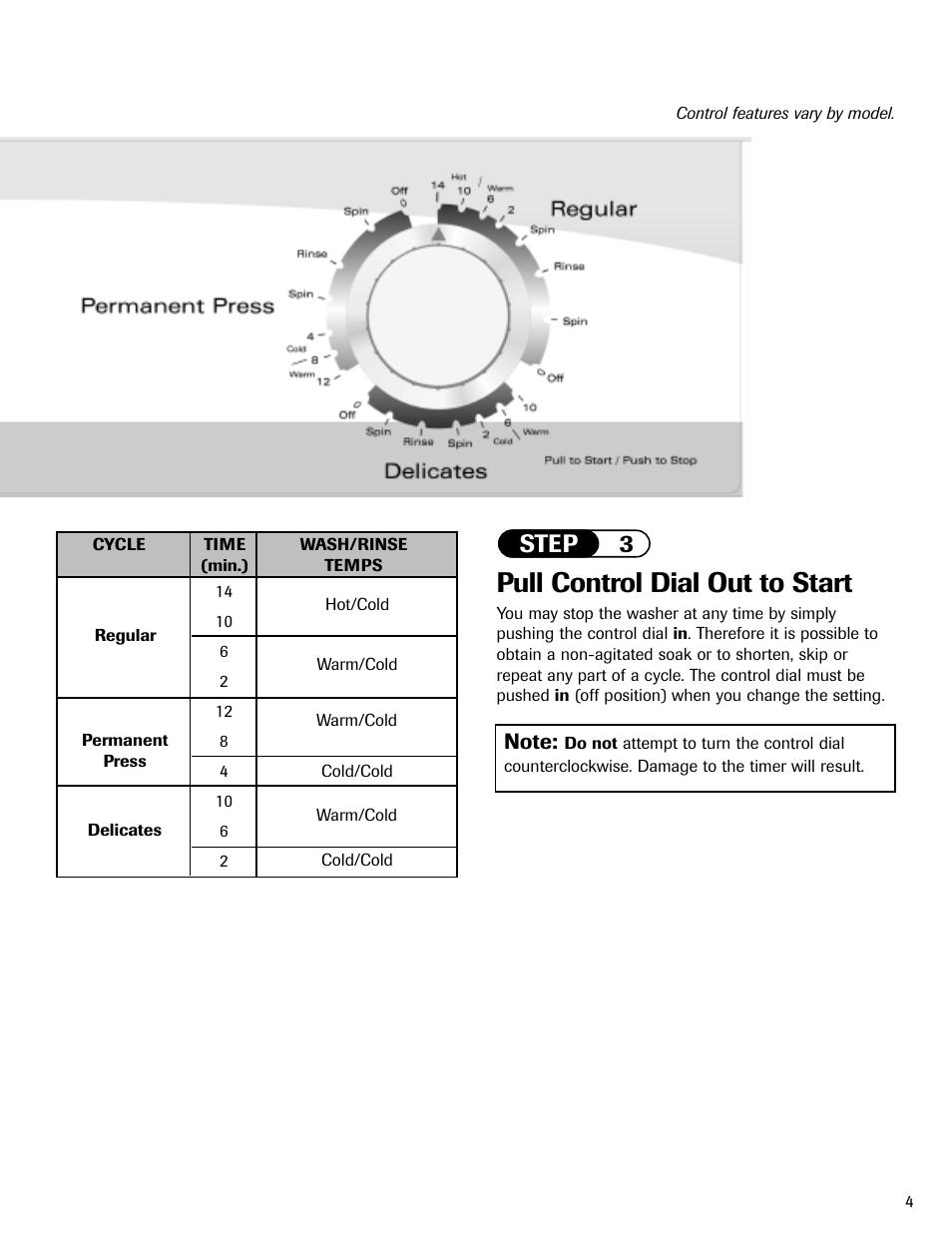 Pull control dial out to start, Step 3 | Maytag MAV408DAWW User Manual | Page 5 / 36