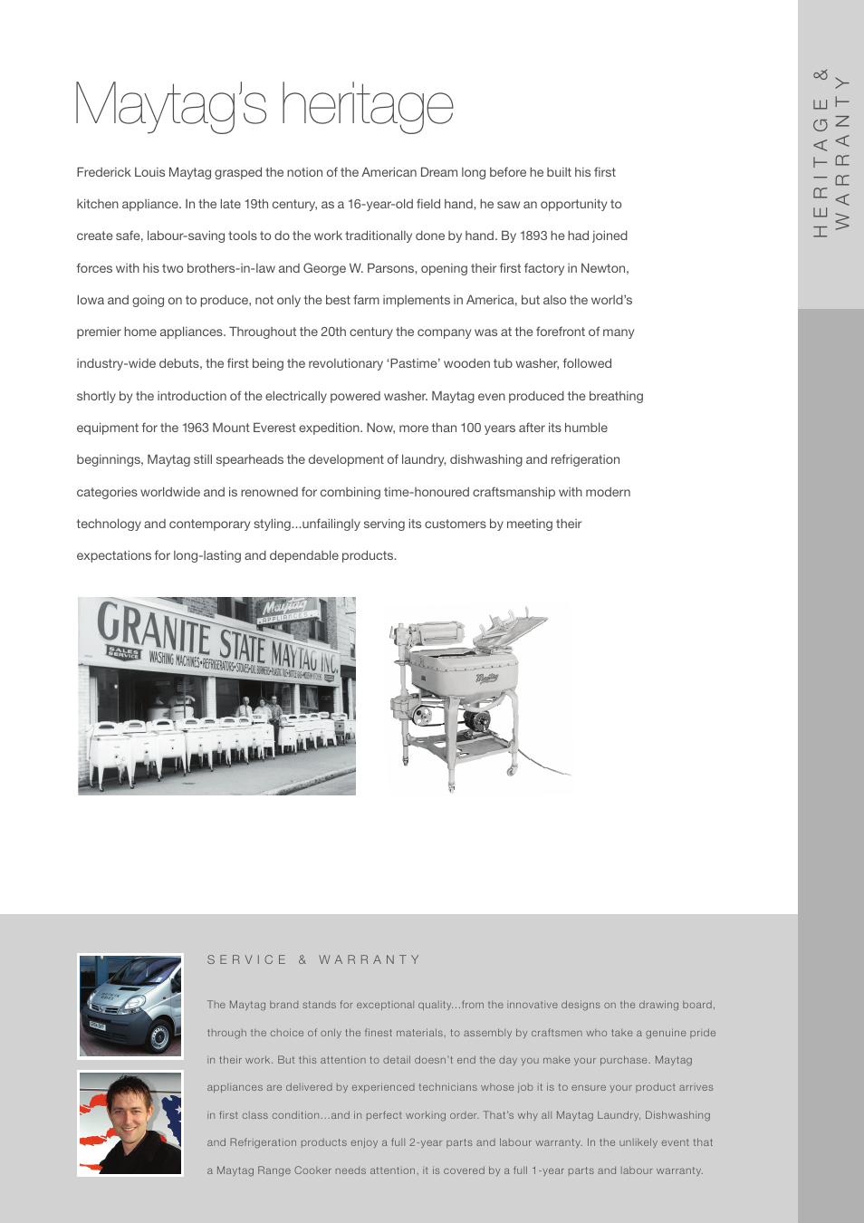Maytag’s heritage, Herit age & w arranty | Maytag G32026PEKS User Manual | Page 8 / 8