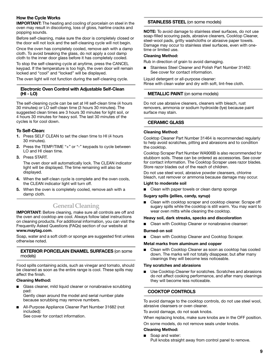 General cleaning | Maytag W10321012A User Manual | Page 9 / 12