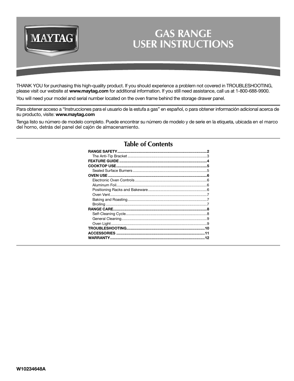 Maytag W10234648A User Manual | 12 pages