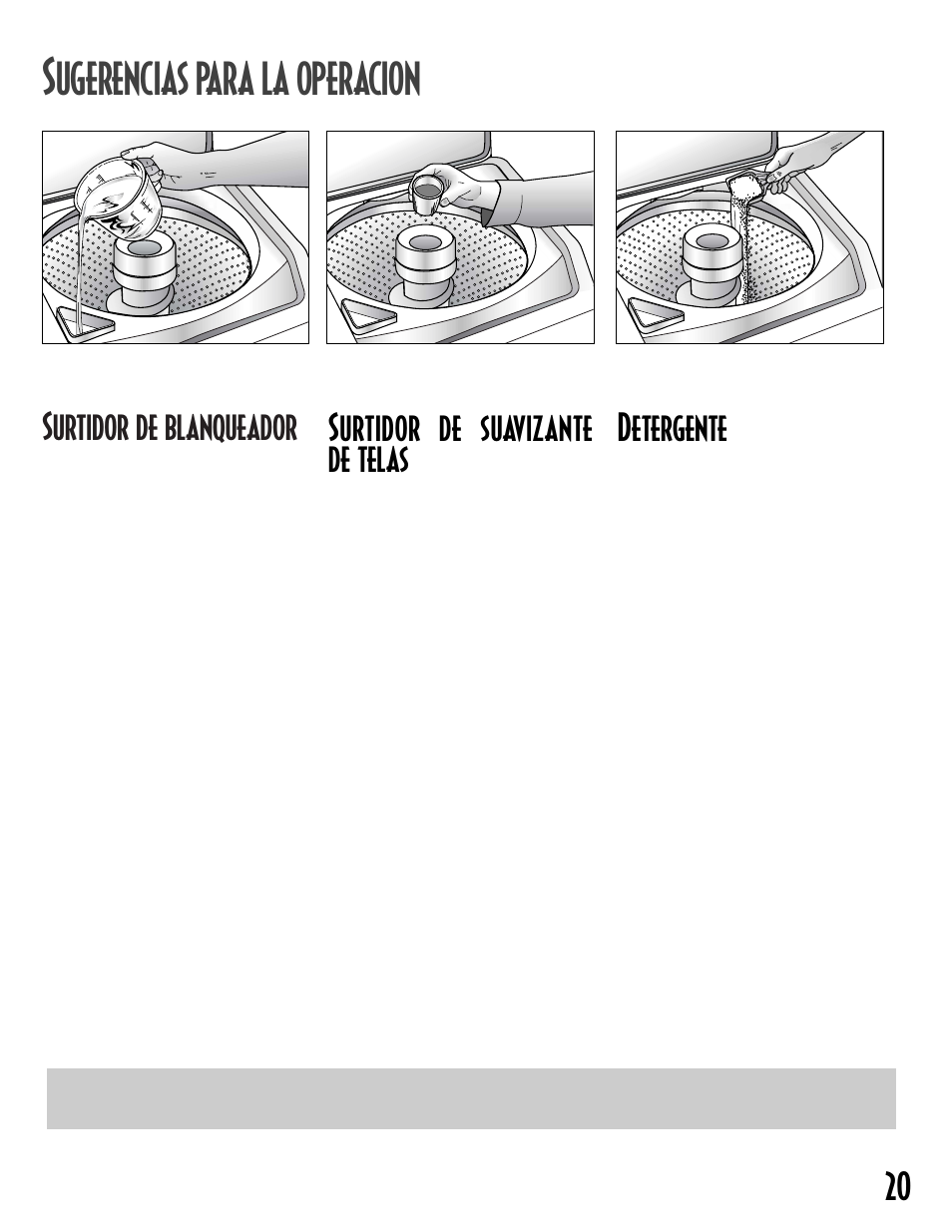 Ugerencias para la operacion, Surtidor de blanqueador, Surtidor de suavizante de telas | Detergente | Maytag 2612990 User Manual | Page 21 / 24