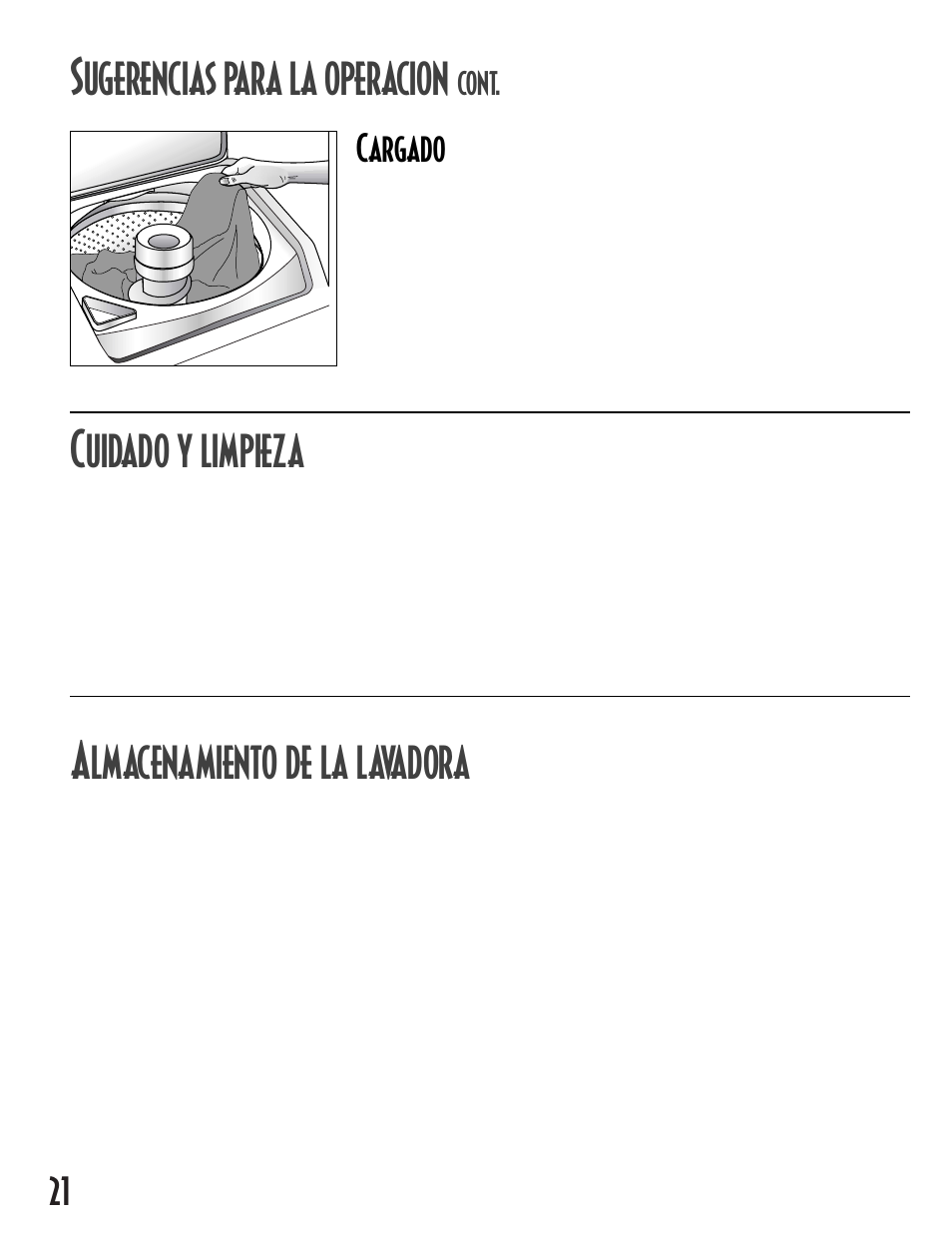 Ugerencias para la operacion, Uidado y limpieza, Lmacenamiento de la lavadora | Cargado, Cont | Maytag 2612990 User Manual | Page 22 / 24