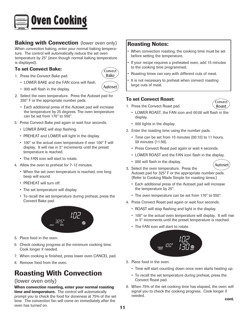 Oven cooking, Roasting with convection, Lower oven only) | Baking with convection | Maytag 850 Series User Manual | Page 12 / 88