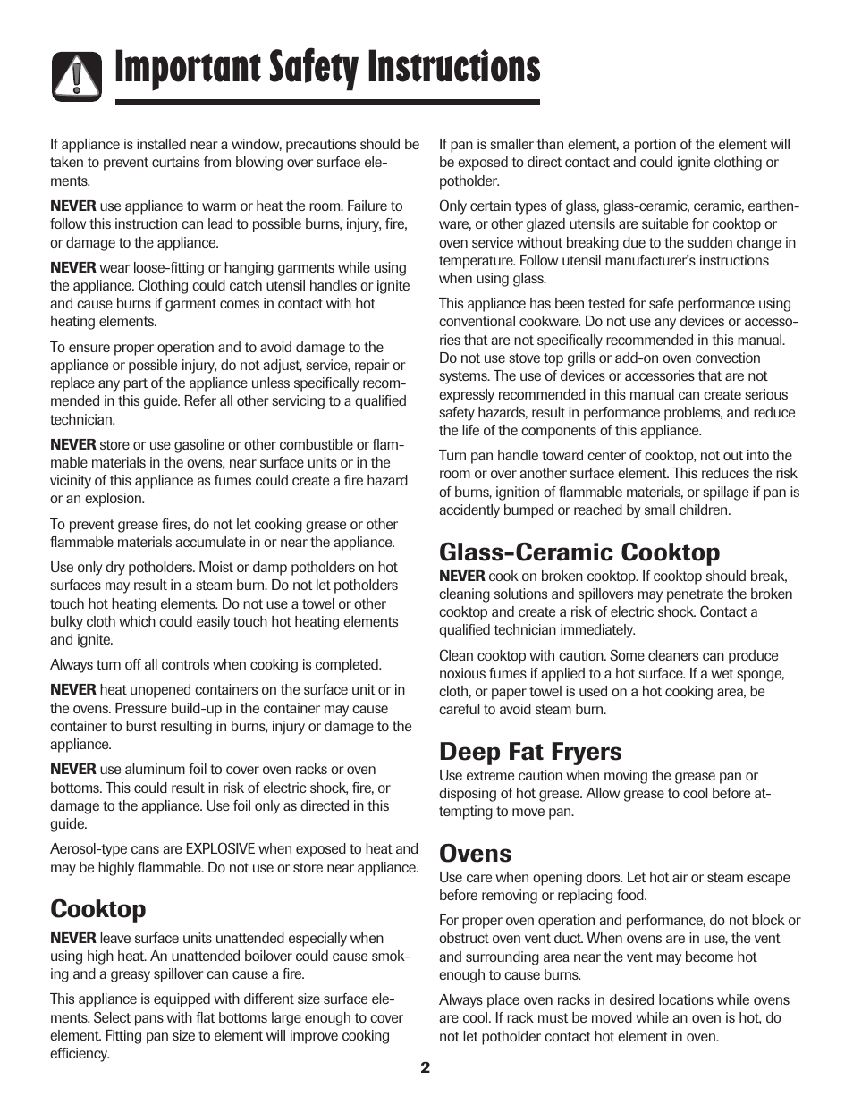 Important safety instructions, Cooktop, Glass-ceramic cooktop | Deep fat fryers, Ovens | Maytag 850 Series User Manual | Page 3 / 88