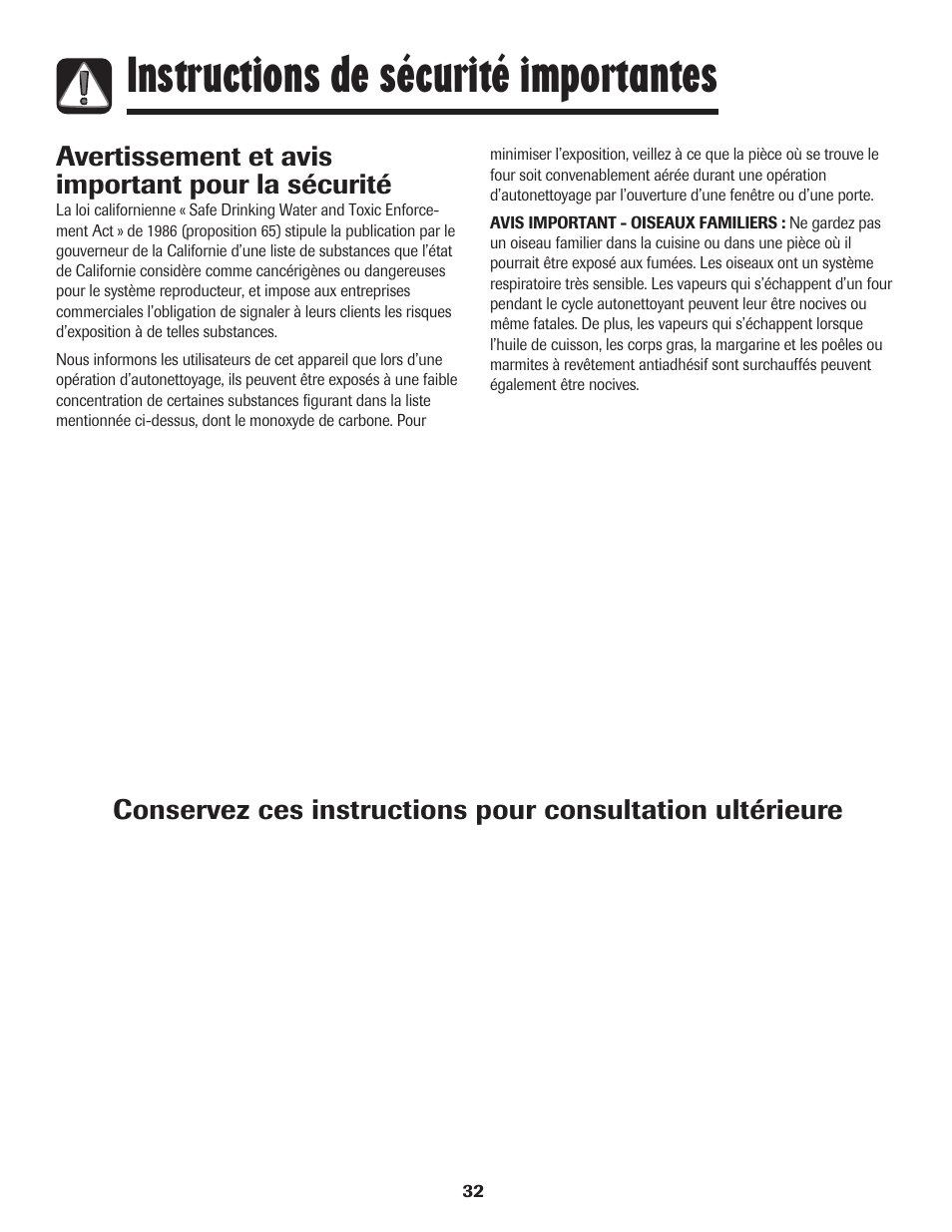 Instructions de sécurité importantes, Avertissement et avis important pour la sécurité | Maytag 850 Series User Manual | Page 33 / 88