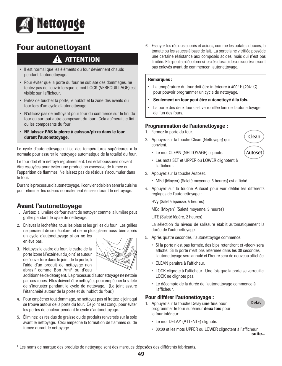 Nettoyage, Four autonettoyant, Attention | Avant l’autonettoyage | Maytag 850 Series User Manual | Page 50 / 88