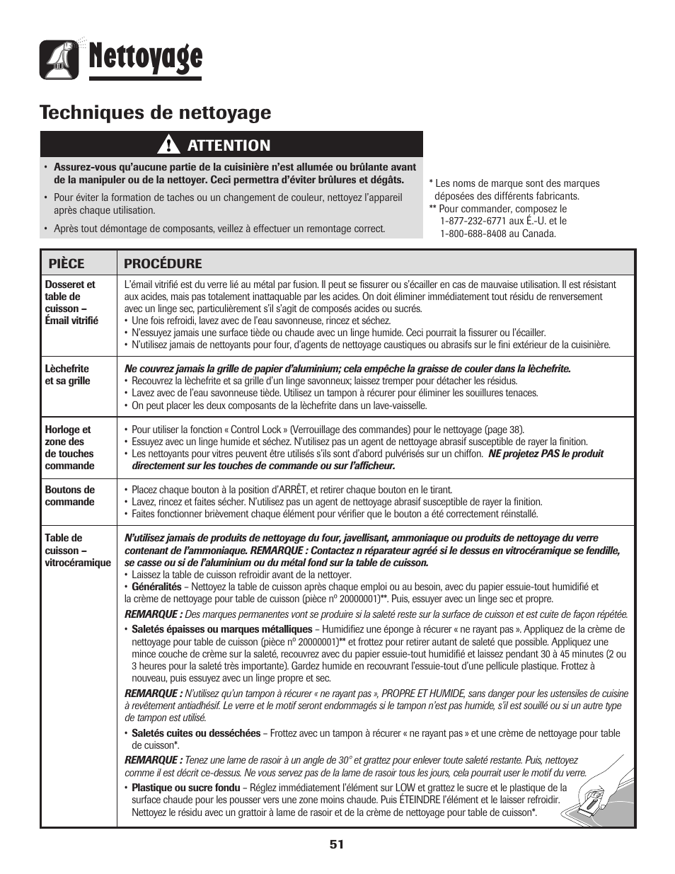 Nettoyage, Techniques de nettoyage, Attention | Maytag 850 Series User Manual | Page 52 / 88