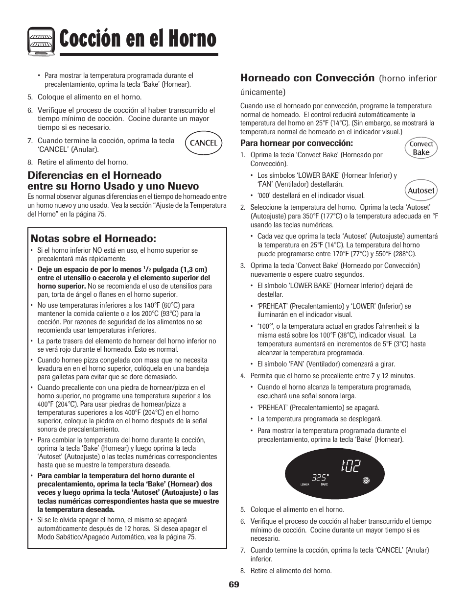 Cocción en el horno, Notas sobre el horneado, Horneado con convección | Maytag 850 Series User Manual | Page 70 / 88