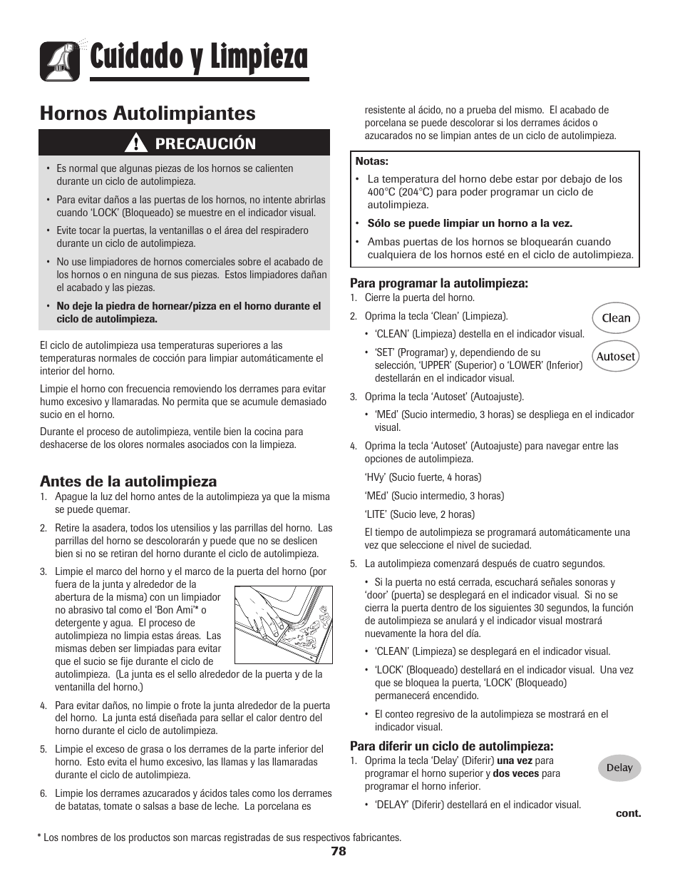 Cuidado y limpieza, Hornos autolimpiantes, Precaución | Antes de la autolimpieza | Maytag 850 Series User Manual | Page 79 / 88